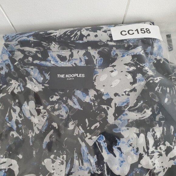 The Kooples Paris Womens Blue White Metallic Fitted Button Front Shirt Size 2 - Picture 7 of 7